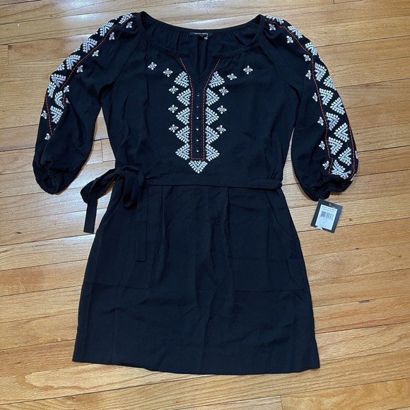 Nanette Lepore Mariachi Sheath Womens Boho Dress Size 6 Embroidered Black NEW - Picture 2 of 16